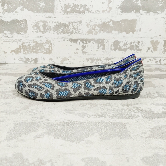 New Rothy's The Flat Grey Spotted Animal Print Knit Ballet Flats E204